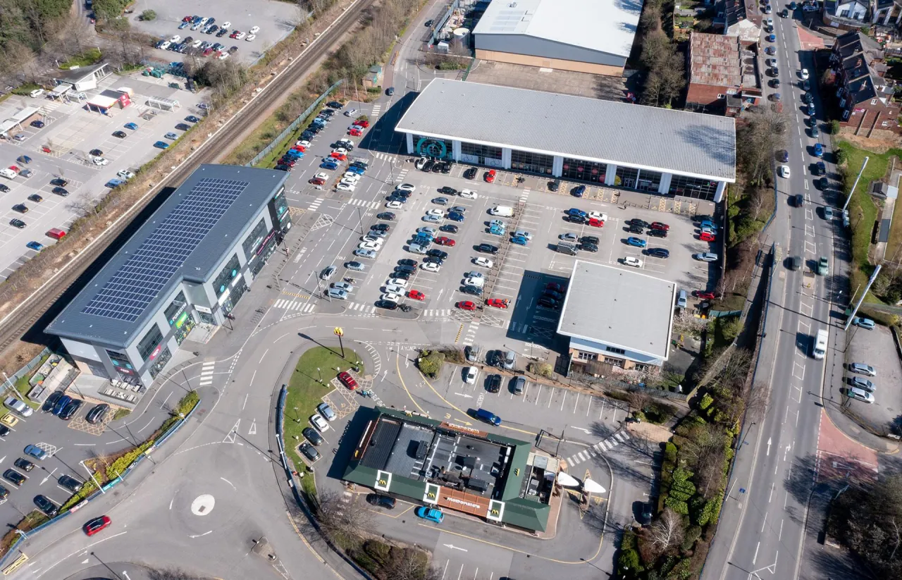 Archer Road Retail Park, Sheffield: shopfronts and car park